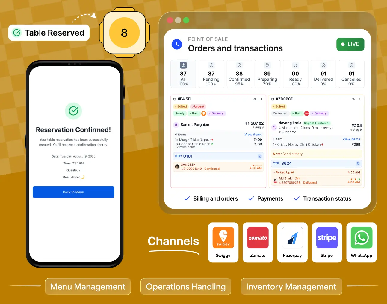 POS application for managing billing, orders and payments