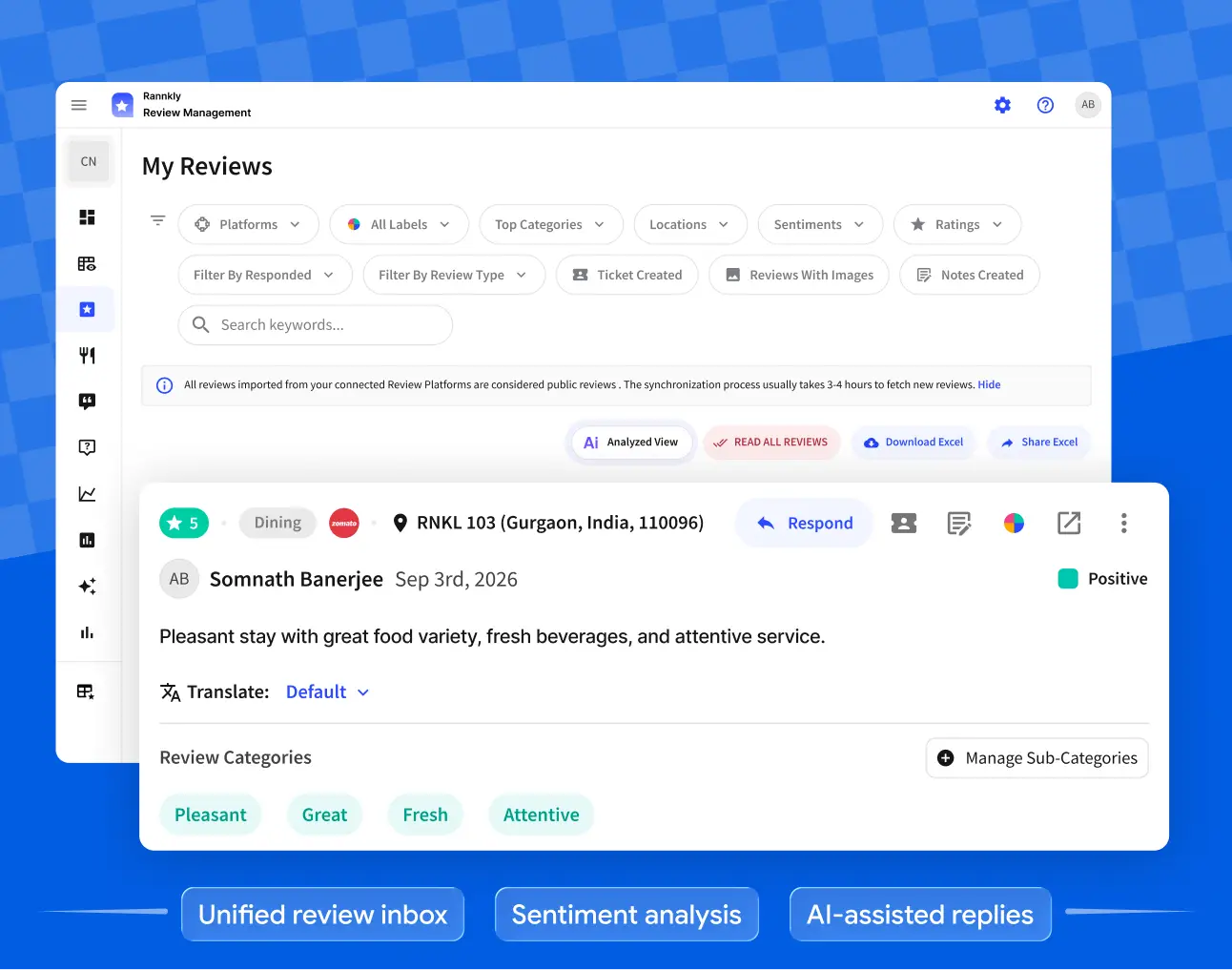 Review management dashboard showing multi-location review monitoring