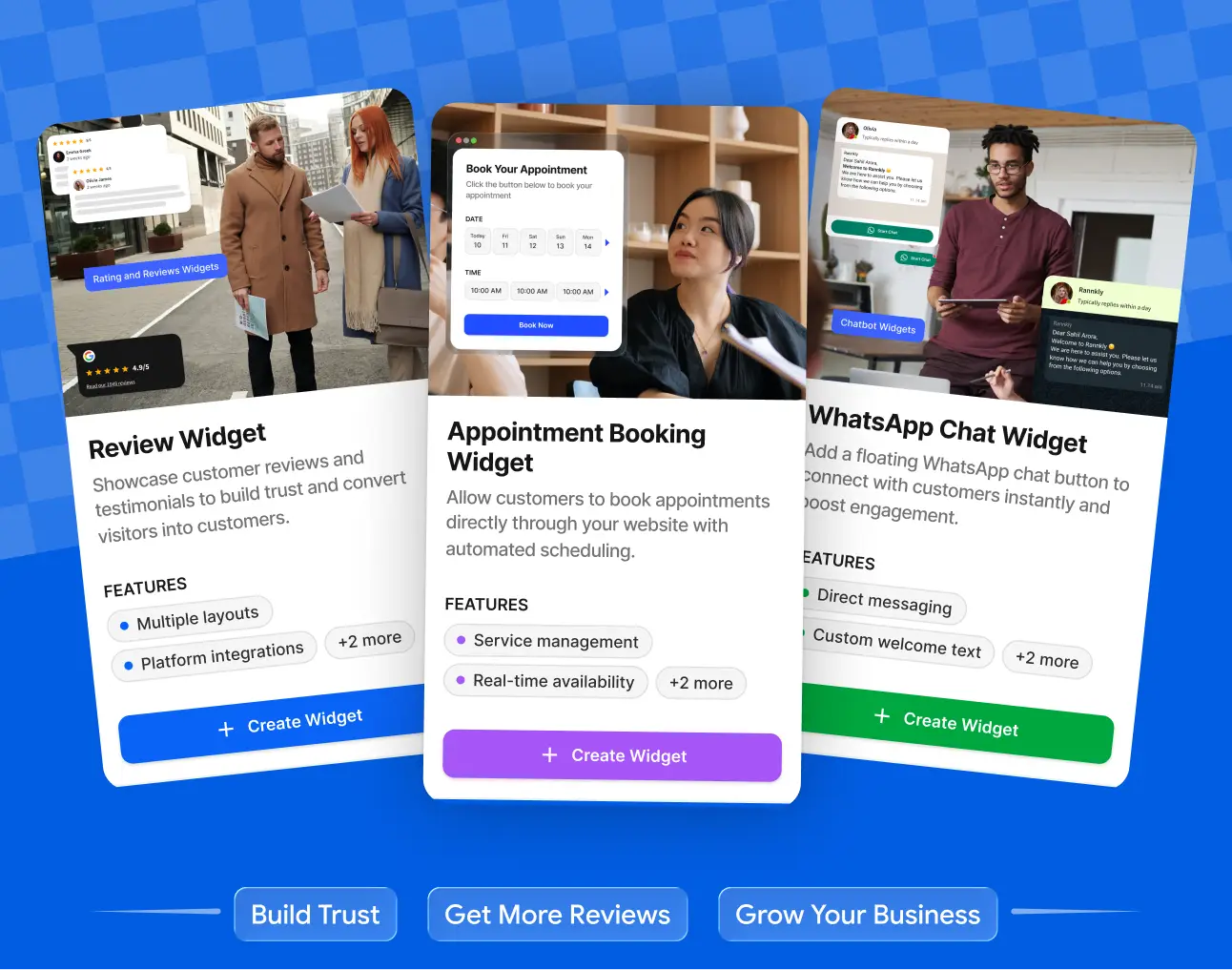Website widgets interface for displaying reviews and ratings