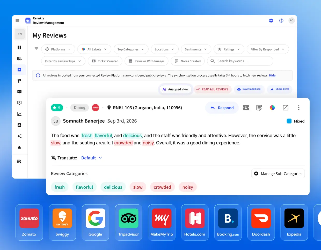 Unified review inbox showing reviews from multiple channels